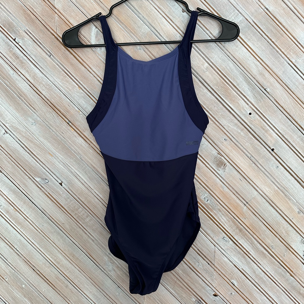Roots Women's Navy & Purple One Piece Swim Suit Summer 2 Tone Modest